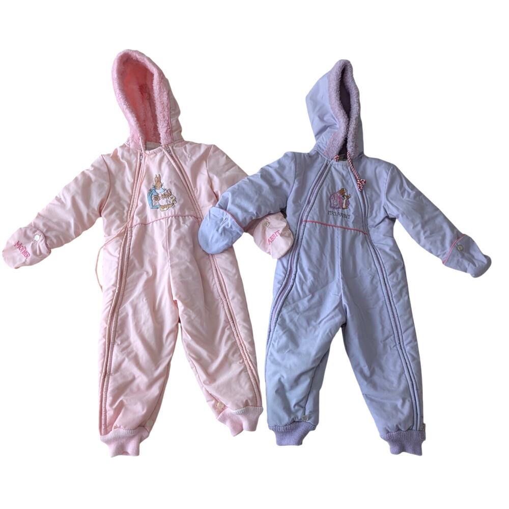 Lot of 2‎ Beatrix Potter by Quiltex Peter Rabbit Snowsuits Pink Purple Winter